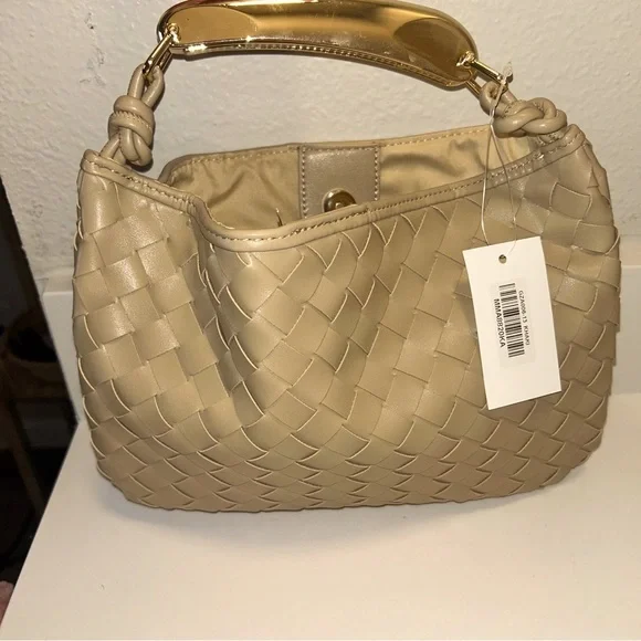 New You and Me Tan Woven Leather Handbag - Picture 2 of 5